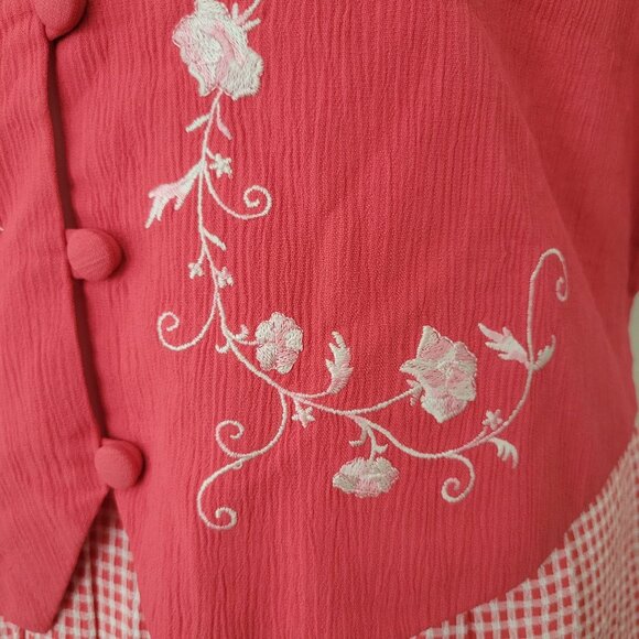 Allison Che 16 Pink Gingham Dress Floral Embroidery Waist Tie Modest Church - Picture 7 of 8